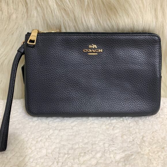 COACH Navy Pebbled Leather Large Double Zip Corner Wallet Wristlet F87587 - Picture 9 of 16